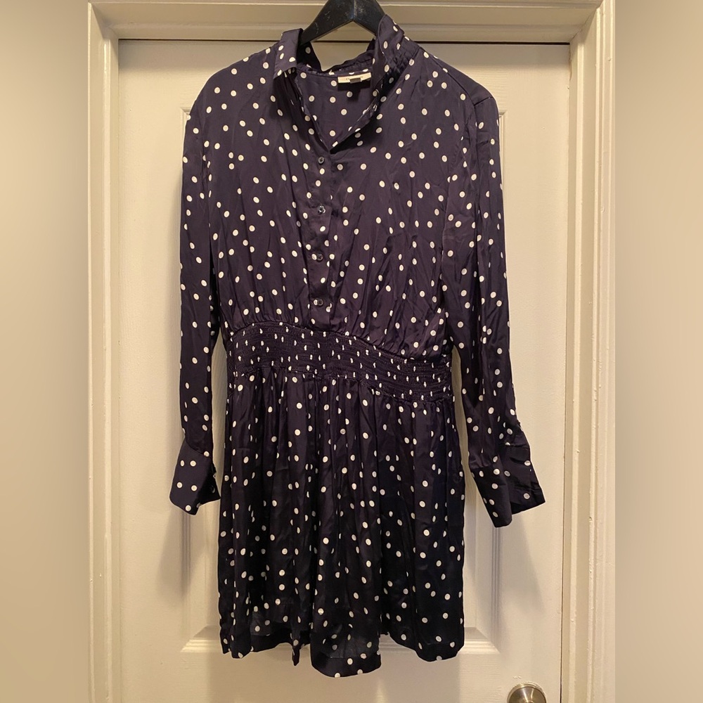 On 34th. Navy Polka Dot Button-Up Smock Waist One Piece Shorts. NWOT. XL.